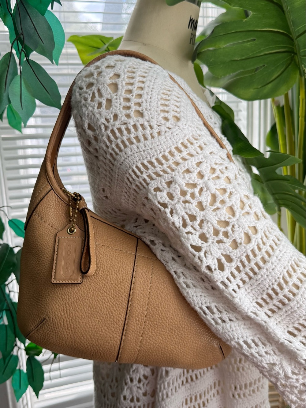 Coach Pebbled Leather Shoulder Bag in Camel Brown